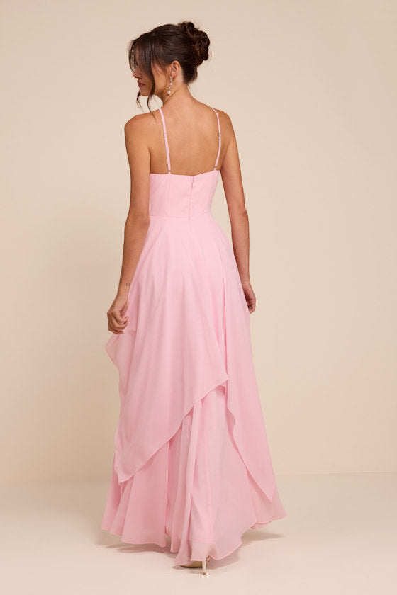 Aletta Light Pink Tiered Halter Maxi Dress