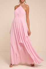 Aletta Light Pink Tiered Halter Maxi Dress