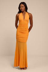 Orla Light Orange Mesh Mermaid Maxi Dress