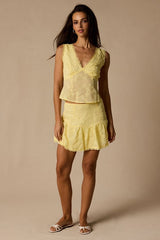 Dessie Light Yellow Embroidered Tie-Back Tank Top