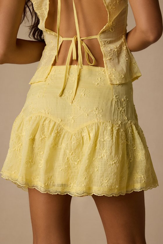 Dessie Light Yellow Embroidered Mini Skirt