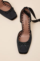 Larina Black Satin Lace-Up Pumps