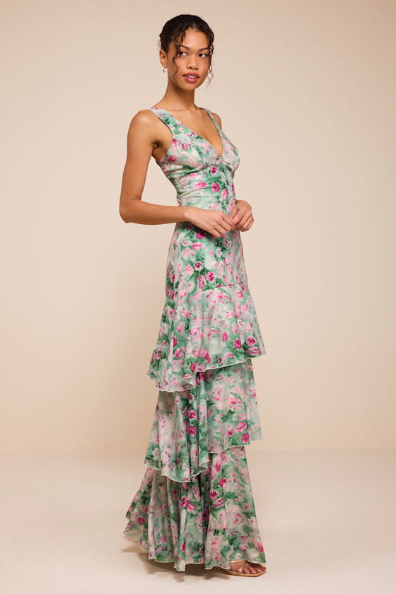 Somerset Sage Multi Floral Tiered Maxi Dress