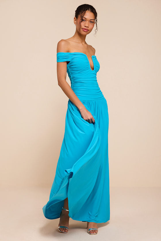 Aniya Turquoise Jersey Knit Drop Maxi Dress