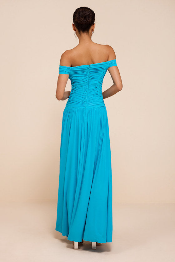 Aniya Turquoise Jersey Knit Drop Maxi Dress