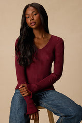 Pruett Burgundy Ribbed Knit Long Sleeve Top
