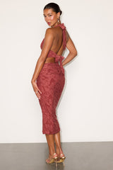 Lyta Rusty Rose Floral Jacquard Two-Piece Midi Dress