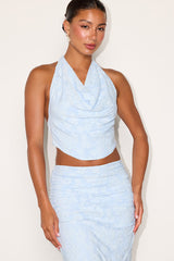 Lyta Light Blue Floral Jacquard Two-Piece Midi Dress