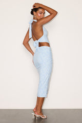 Lyta Light Blue Floral Jacquard Two-Piece Midi Dress