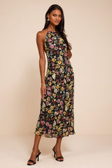 Mae Black Multi Floral Backless Midi Dress