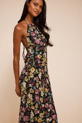 Mae Black Multi Floral Backless Midi Dress