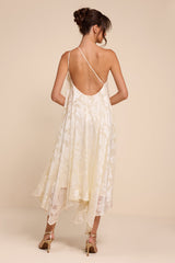 Deja Ivory Floral Jacquard One-Shoulder Shift Midi Dres