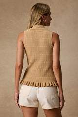 Sana Beige Textured Sweater Knit Tank Top
