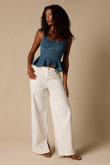Darby Medium Wash Denim Peplum Top