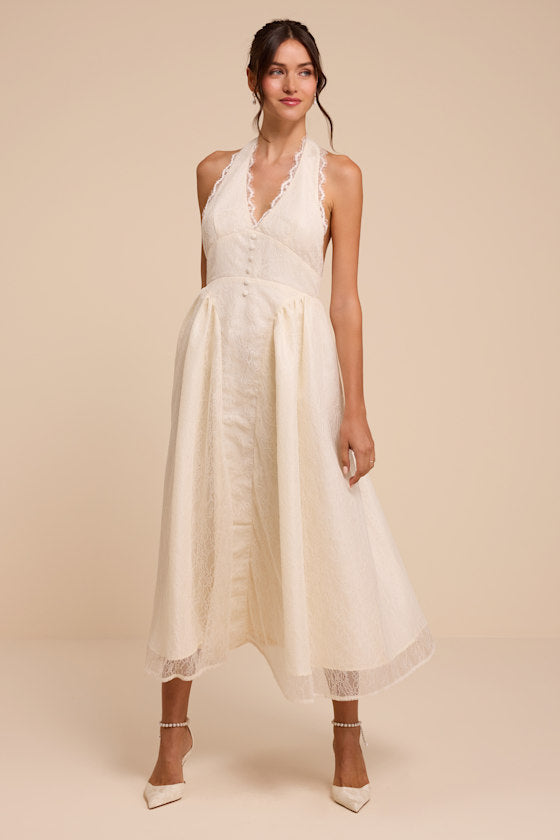 Finnley Ivory Lace Halter Midi Dress