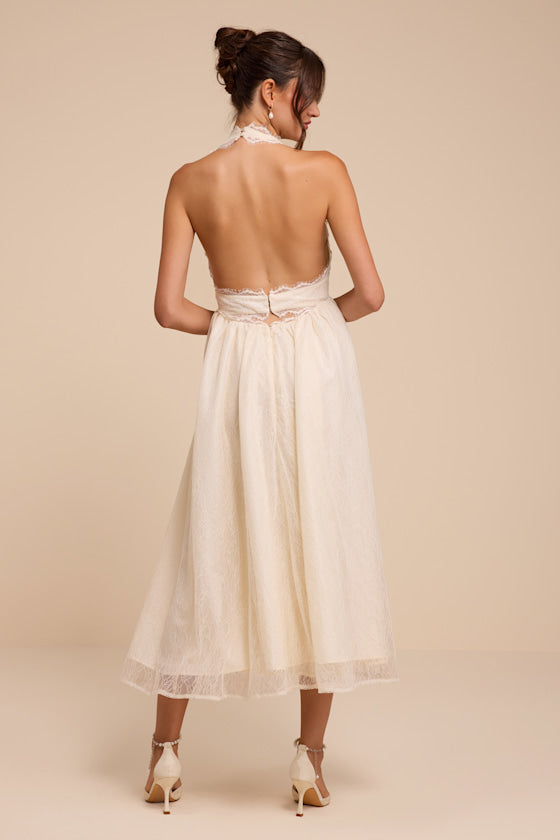 Finnley Ivory Lace Halter Midi Dress