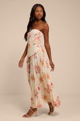 Novena Ivory Multi Floral Drop Waist Midi Dress