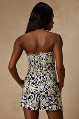 Chelsie Navy Boho Print Smocked Romper