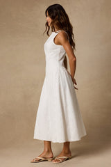 Dandelion White Eyelet Embroidered Drop Waist Midi Dress