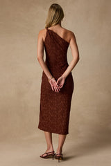 Remi Brown Lace Twisted Strap Midi Dress