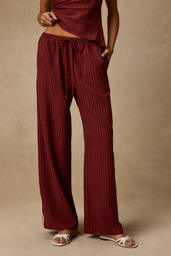 Ives Rust Red Pinstriped Drawstring Pants