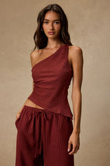 Ives Rust Red Pinstriped Asymmetrical Top