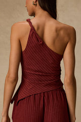 Ives Rust Red Pinstriped Asymmetrical Top