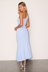 Bianca Powder Blue One-Shoulder Trumpet Midi Dress