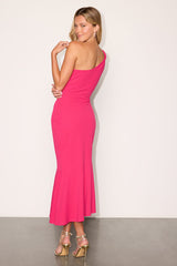 Bianca Fuchsia One-Shoulder Trumpet Midi Dress