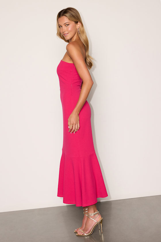 Bianca Fuchsia One-Shoulder Trumpet Midi Dress