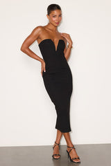 Iniko Black Strapless Bodycon Midi Dress