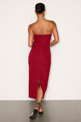Iniko Burgundy Strapless Bodycon Midi Dress