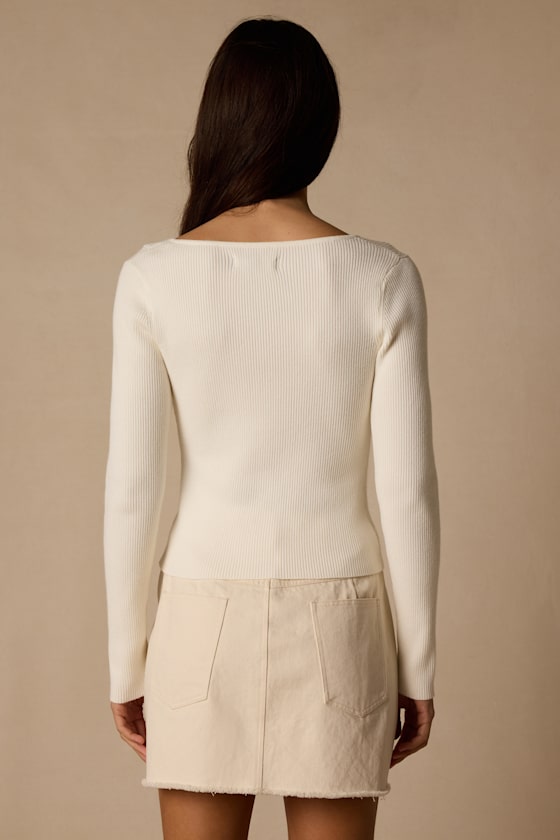 Modern Status Ivory Asymmetrical Button-Front Sweater Top