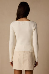 Modern Status Ivory Asymmetrical Button-Front Sweater Top