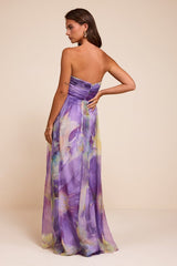 Galilea Purple Multi Floral Strapless Maxi Dress