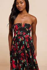 Renna Black Multi Abstract Strapless Midi Dress