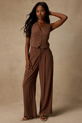 Suits You Perfectly Brown Linen Wide-Leg Pants