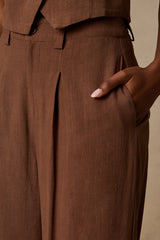 Suits You Perfectly Brown Linen Wide-Leg Pants