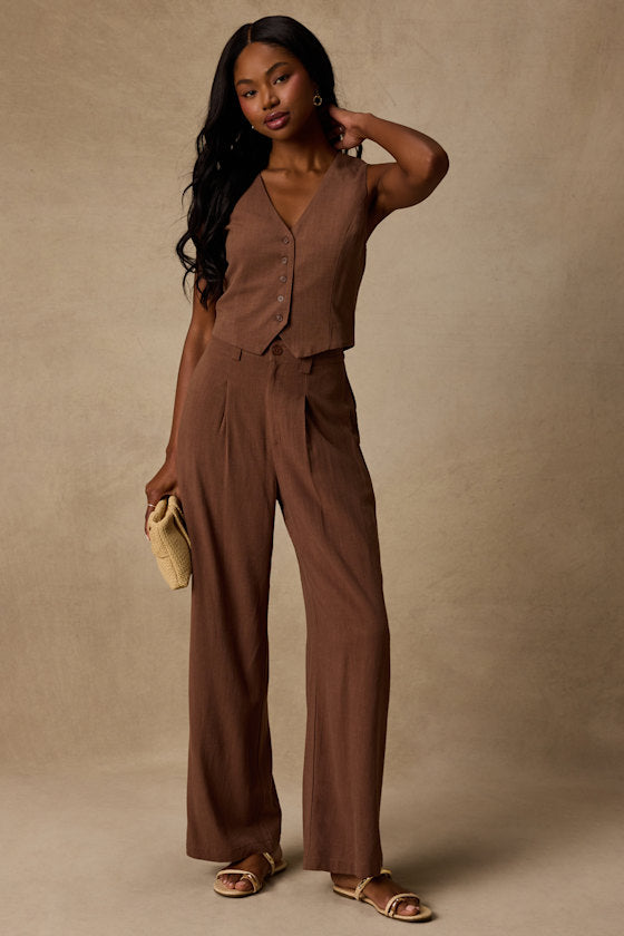 Suits You Perfectly Brown Linen Vest