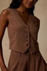 Suits You Perfectly Brown Linen Vest