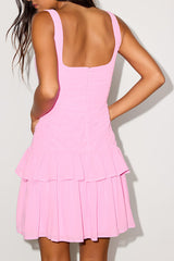 Castoria Pink Pleated Tiered Mini Dress