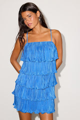 Flores Bright Blue Plisse Tiered Mini Dress