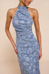 Felicia Slate Blue Floral Burnout Column Maxi Dress