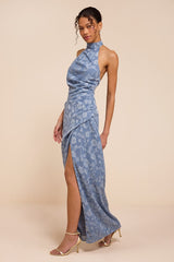 Felicia Slate Blue Floral Burnout Column Maxi Dress