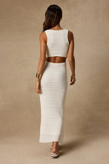 Shenoah White Crochet Cutout Sleeveless Midi Dress