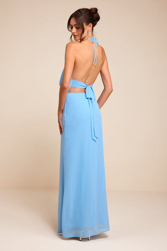 Piper Light Blue Cowl-Front Maxi Dress