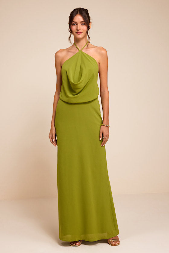 Piper Chartreuse Cowl-Front Maxi Dress