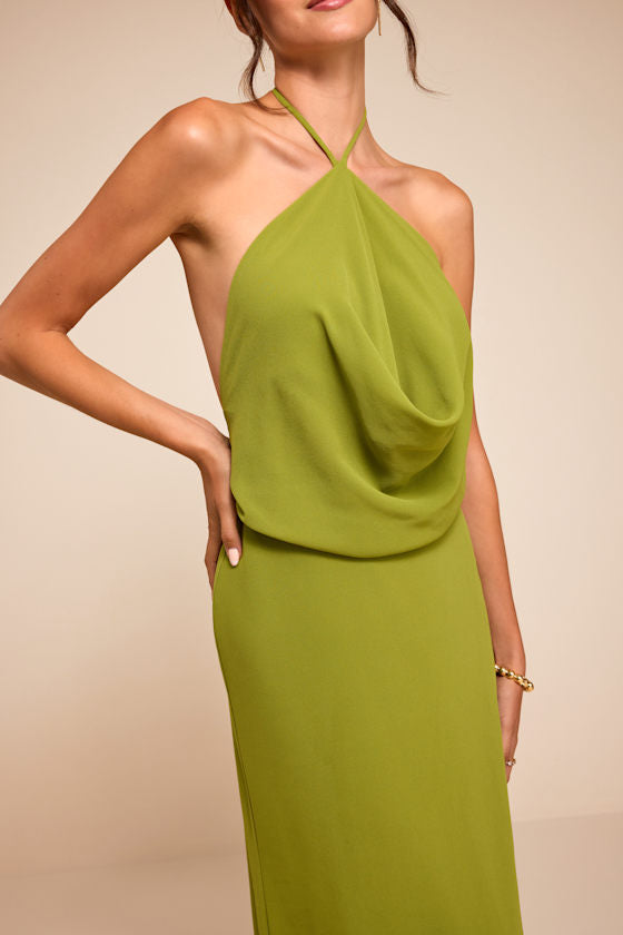 Piper Chartreuse Cowl-Front Maxi Dress