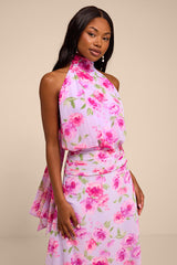 Kenzie Lavender Multi Floral Backless Maxi Dress