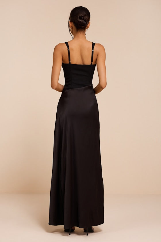 Irene Black Mixed Media Bustier Maxi Dress